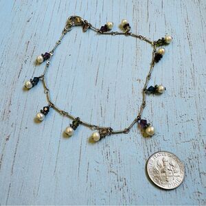 Lori Rae Silvertone Faux Pearl Dangle Anklet 9.25 In
